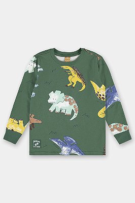 CAMISETA MANGA LONGA UP BABY KIDS - DINOSSAUROS VERDE - MENINO