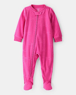 MACACÃO FLEECE COM PÉ CARTER'S- LACINHOS ROSA - MENINA