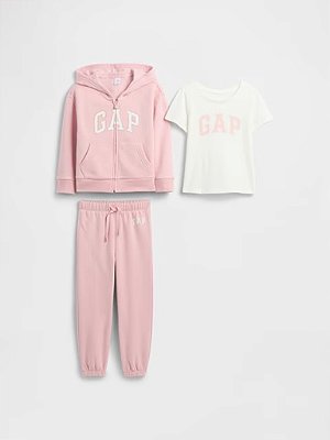 CONJUNTO FLANELADO 3 PEÇAS GAP - LOGO ROSA - MENINA