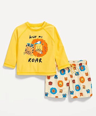 MODA PRAIA CONJUNTO 2 PEÇAS OLD NAVY - LEÃO E TIGRE - PROTEÇÃO UV50+ - MENINO