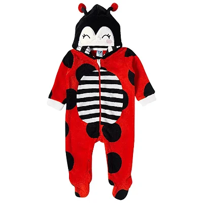 MACACÃO COM PÉ PELUDINHO TIP TOP BABY - JOANINHA - MENINA