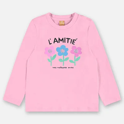 CAMISETA MANGA LONGA UP BABY KIDS - FLORES ROSA - MENINA