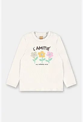CAMISETA MANGA LONGA UP BABY - FLORES BRANCA - MENINA