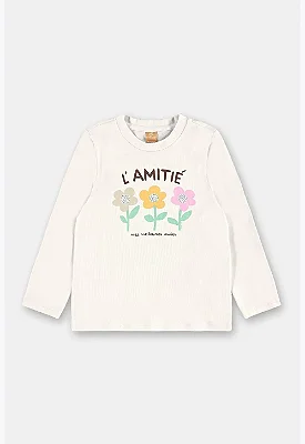 CAMISETA MANGA LONGA UP BABY KIDS - FLORES BRANCA - MENINA