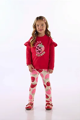 CONJUNTO FLANELADO 2 PEÇAS UP BABY KIDS - MORANGUINHOS - MENINA