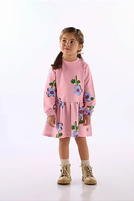 VESTIDO MOLETINHO UP BABY KIDS - FLORAL ROSA - MENINA