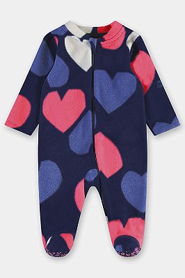 MACACÃO FLEECE COM PÉ UP BABY - CORAÇÃO - MENINA