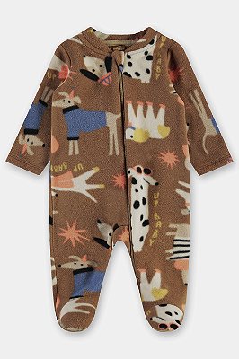 MACACÃO COM PÉ FLEECE UP BABY - CACHORRINHOS - MENINO