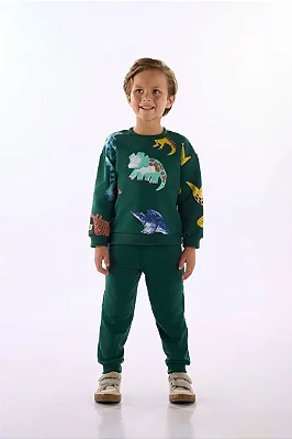 CONJUNTO MOLETOM 2 PEÇAS TODDLER UP BABY - DINOSSAURO VERDE - MENINO