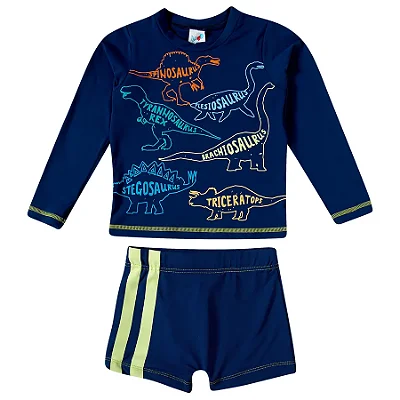 MODA PRAIA CONJUNTO 2 PEÇAS TIP TOP KIDS - DINO - PROTEÇÃO UV50+ - MENINO