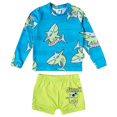 MODA PRAIA CONJUNTO 2 PEÇAS TIP TOP - TUBARÃO - PROTEÇÃO UV50+ - MENINO