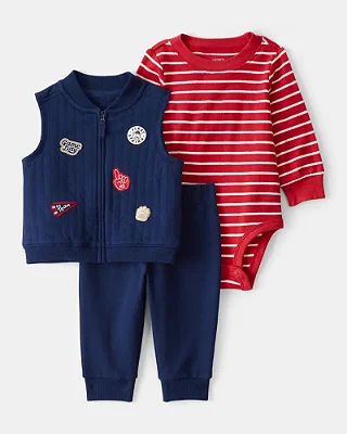 CONJUNTO COLETE 3 PEÇAS CARTER'S - MARINHO E LISTRAS - MENINO