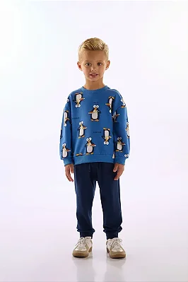 CONJUNTO MOLETOM 2 PEÇAS KIDS UP BABY - PINGUIM AZUL - MENINO