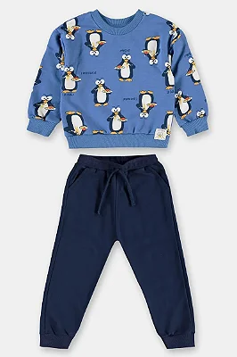 CONJUNTO MOLETOM 2 PEÇAS UP BABY KIDS - PINGUIM AZUL - MENINO