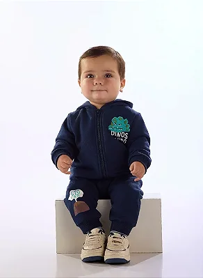 CONJUNTO 2 PEÇAS BABY TRÊS E JÁ - DINOSSAURO - MENINO