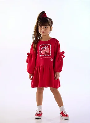 VESTIDO MOLECOTTON TODDLER TRÊS E JÁ - CEREJINHA - MENINA