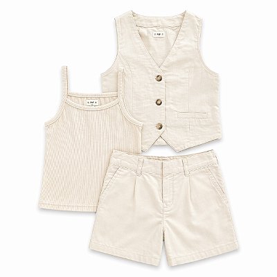 CONJUNTO VERÃO 3 PEÇAS F&F KIDS - BEGE - MENINA