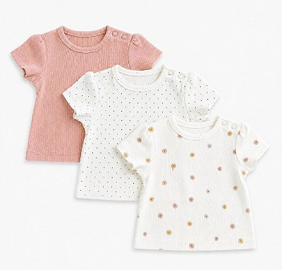 KIT 3 CAMISETAS MANGA CURTA TU - MARGARIDA E POÁ - MENINA