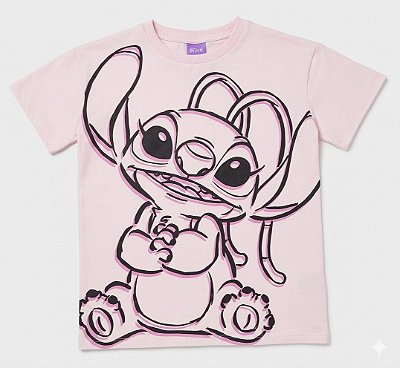 CAMISETA MANGA CURTA TU - STITCH ROSA - MENINA