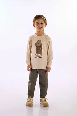 CONJUNTO 2 PEÇAS KIDS UP BABY - CAPIVARA BEGE - MENINO