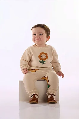 CONJUNTO MOLETOM 2 PEÇAS TODDLER UP BABY - FLORZINHA BEGE - MENINA