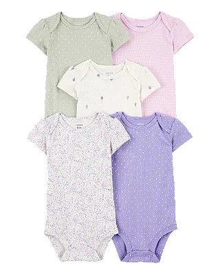 KIT 5 BODIES MANGA CURTA CARTER'S - FLORAL - MENINA