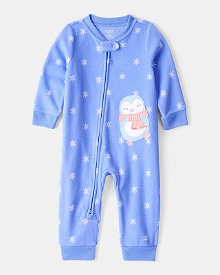 MACACÃO SEM PÉ FLEECE CARTER'S - PINGUIM AZUL - MENINA