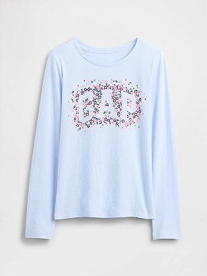CAMISETA MANGA LONGA GAP KIDS - LOGO FLORAL LILÁS - MENINA