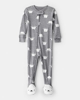 MACACÃO COM PÉ ALGODÃO CARTER'S - URSO POLAR - MENINO