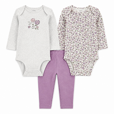 CONJUNTO 3 PEÇAS CARTER'S - FLORAL LILÁS - MENINA