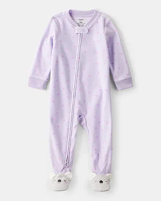 MACACÃO COM PÉ FLEECE CARTER'S - CORAÇÃO KOALA - MENINA