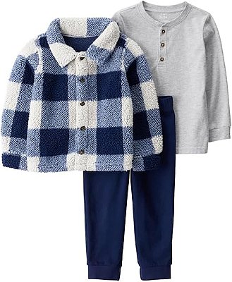 CONJUNTO 3 PEÇAS CARTER'S KIDS - XADREZ AZUL - MENINO