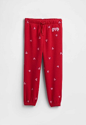 CALÇA MOLETOM FLANELADO GAP - CORAÇÕES VERMELHO - MENINA