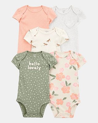 KIT 5 BODIES MANGA CURTA CARTER'S - HELLO LOVELY - MENINA