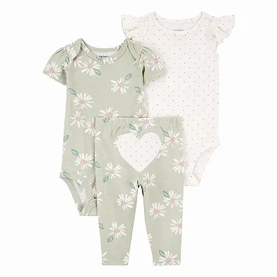 CONJUNTO 3 PEÇAS CARTER'S - FLORAL E CORAÇÕES - MENINA
