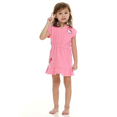 MODA PRAIA 2 PEÇAS HELLO KITTY - ROSA - PROTEÇÃO UV50+ - MENINA