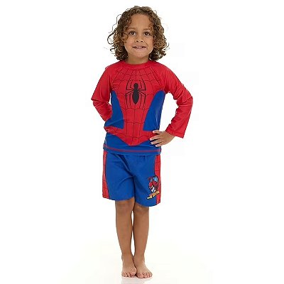 MODA PRAIA CONJUNTO 2 PEÇAS MARVEL - HOMEM ARANHA - PROTEÇÃO UV50+ - MENINO