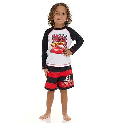 MODA PRAIA CONJUNTO 2 PEÇAS DISNEY - MC QUEEN - PROTEÇÃO UV50+ - MENINO