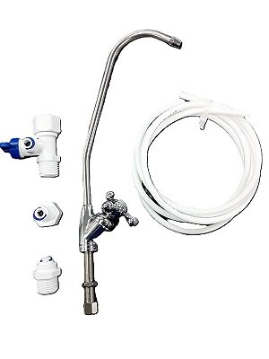 Torneira americana cromada longa 1/4 volta com kit para a instalação