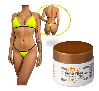 KIT Parafina Bronzeadora Gold Lorkin 30G Com Biquíni de Fita Amarelo Neon Lorkin