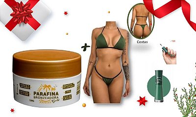 Kit Natal 01 Parafina Bronzeadora Gold 120G + 01 Biquíni Tecido Marquinha De Fita Lorkin