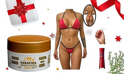 Kit Natal 01 Parafina Bronzeadora Gold 120G + 01 Biquíni Tecido Marquinha De Fita Lorkin