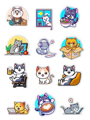 Ímãs Decorativos Gato Set B - Pet Cat - 12 unidades