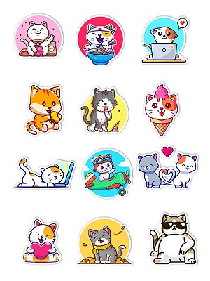 Ímãs Decorativos Gato Set C - Pet Cat - 12 unidades