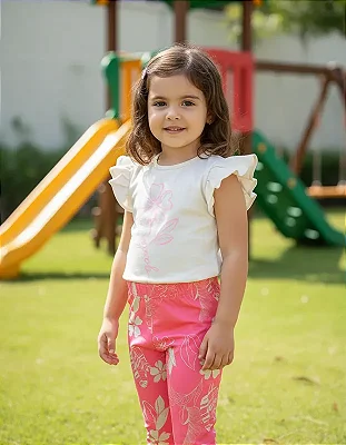 Conjunto Floral Bee Loop Tam4 Menina Leggin Cotton