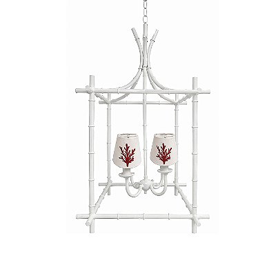 Lustre gaiola off white com cúpulas bordadas coral vermelho