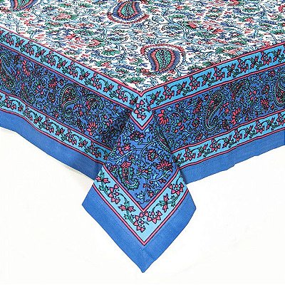 Toalha de mesa paisley azul, verde e vermelho 1,80 x 2,60m