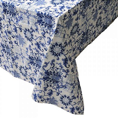Toalha de mesa arabescos azuis 1,80 x 1,80m quadrada
