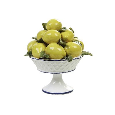 Fruteira P de limões sicilianos com pé e friso azul