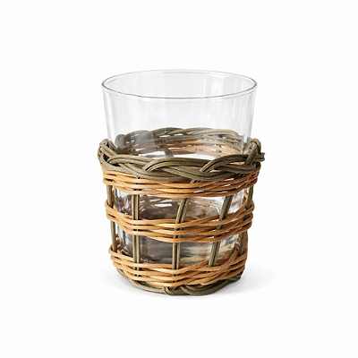 Copo em vidro e rattan removível (cj 6)